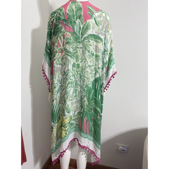 Shiraleah Women’s Floral Viscose Beach Cover-Up with Pom-Pom Trim - Picture 8 of 14